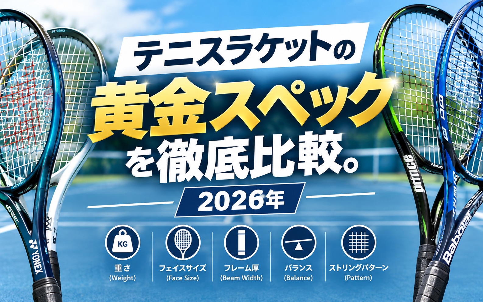 黄金スペックのテニスラケット26本比較｜同じ数値でも違いが出る3つのポイント